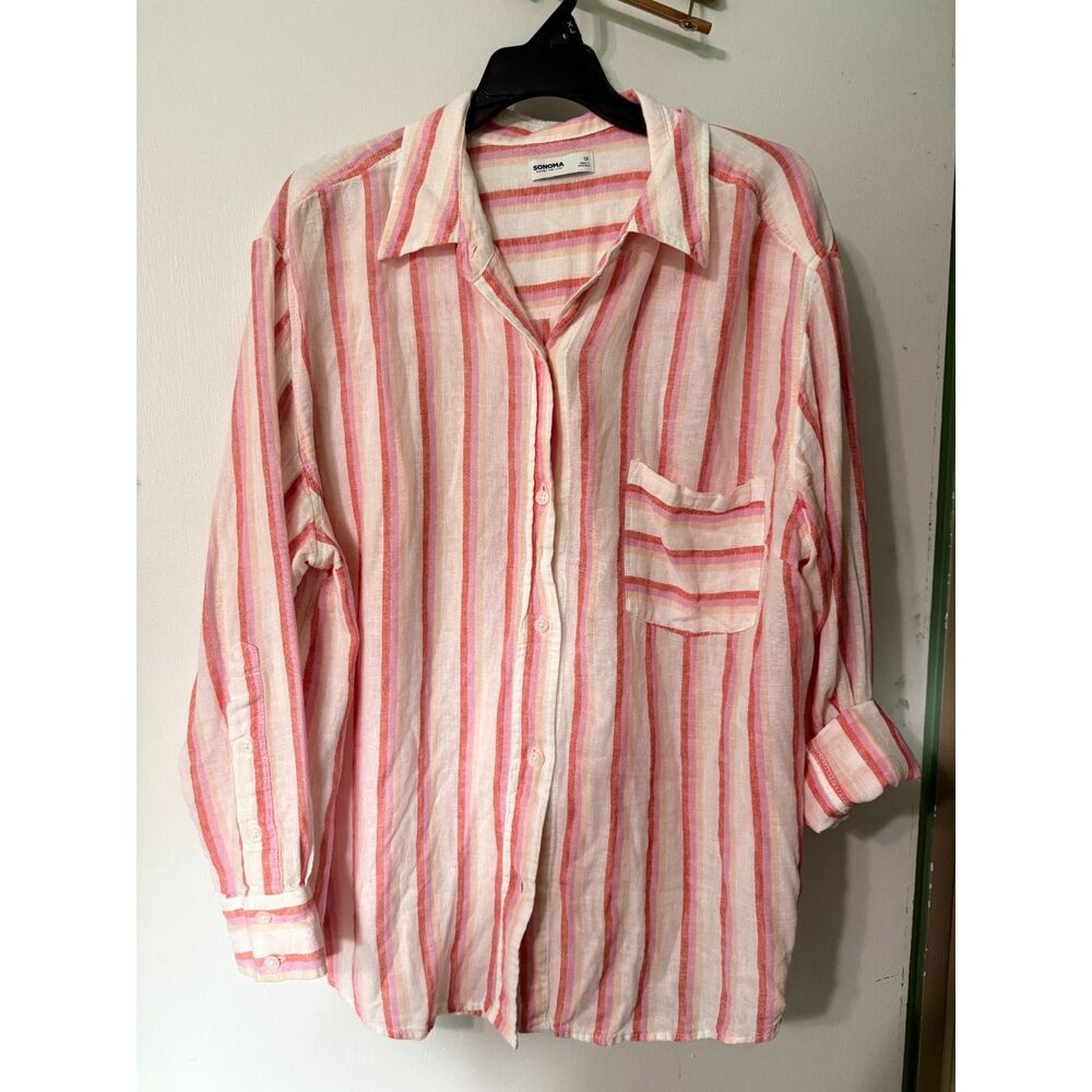 Striped Linen Blend button up shirt - perfect fall transition top